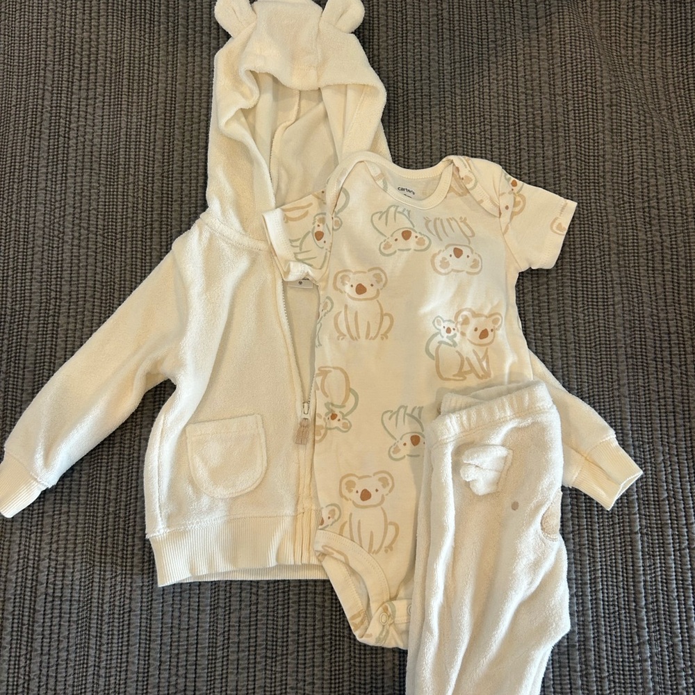 Cozy Cream Kids 3 piece koala jumpsuit set